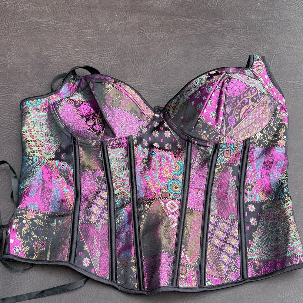 Source Unknown Multicolor Patchwork Bustier Corse… - image 1